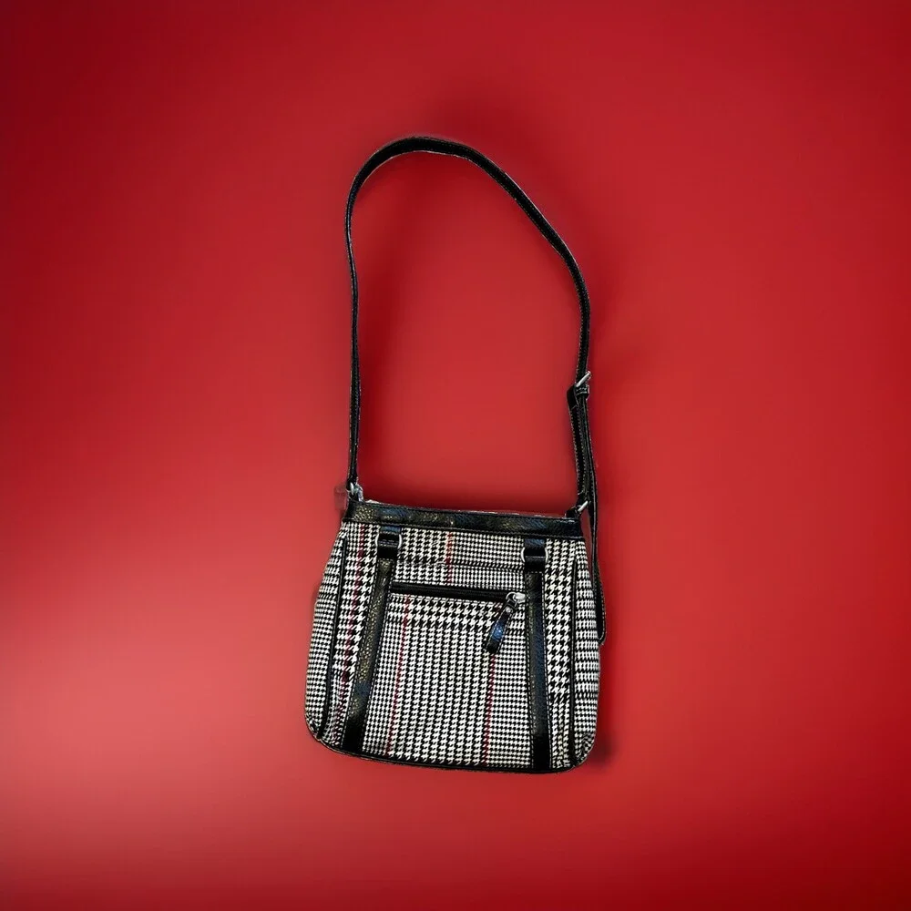 Chaps Women’s Houndstooth Shoulder Bag Black White Purse